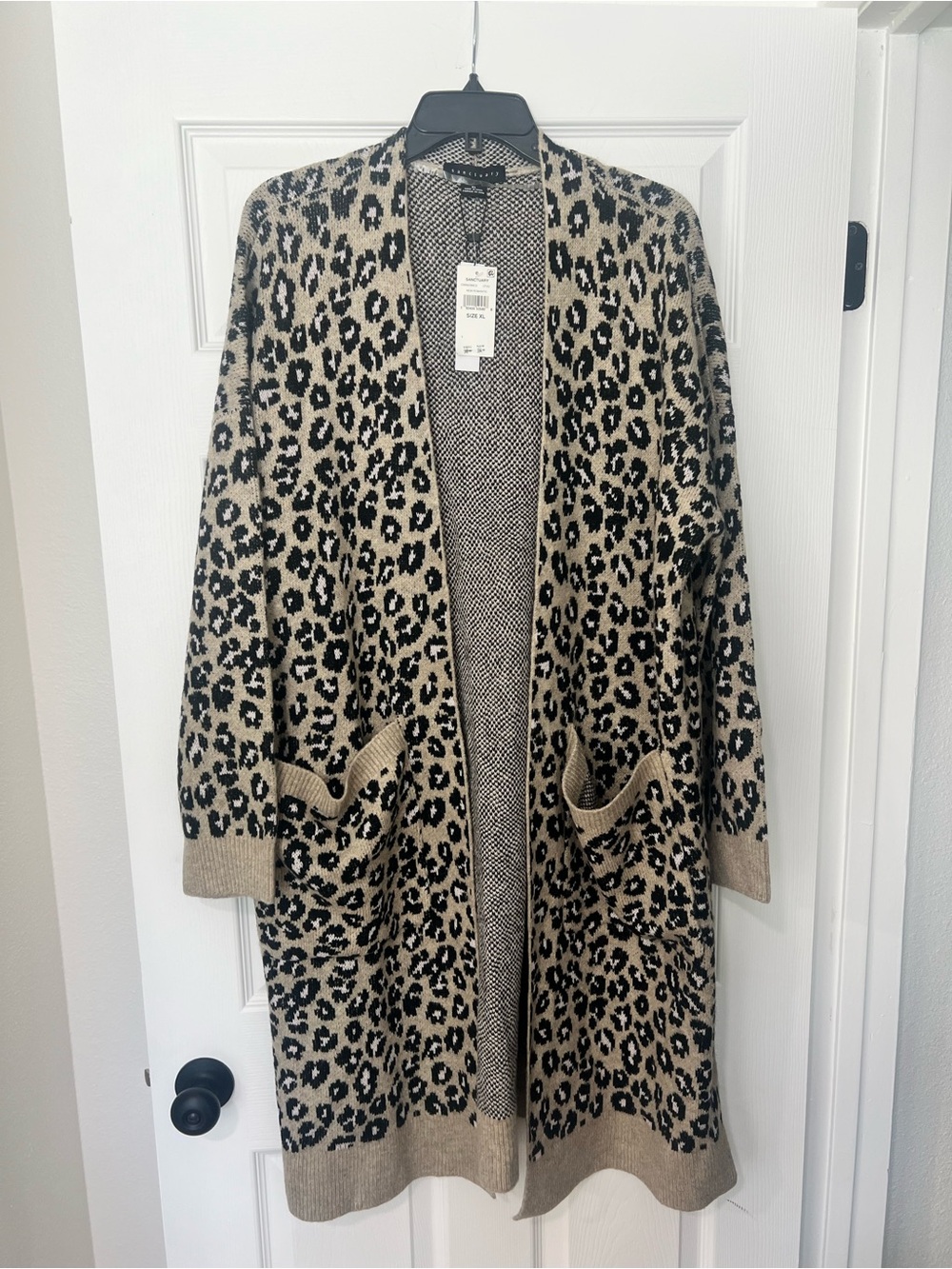 Sanctuary Beige and Black Leopard Open-Front Cardigan